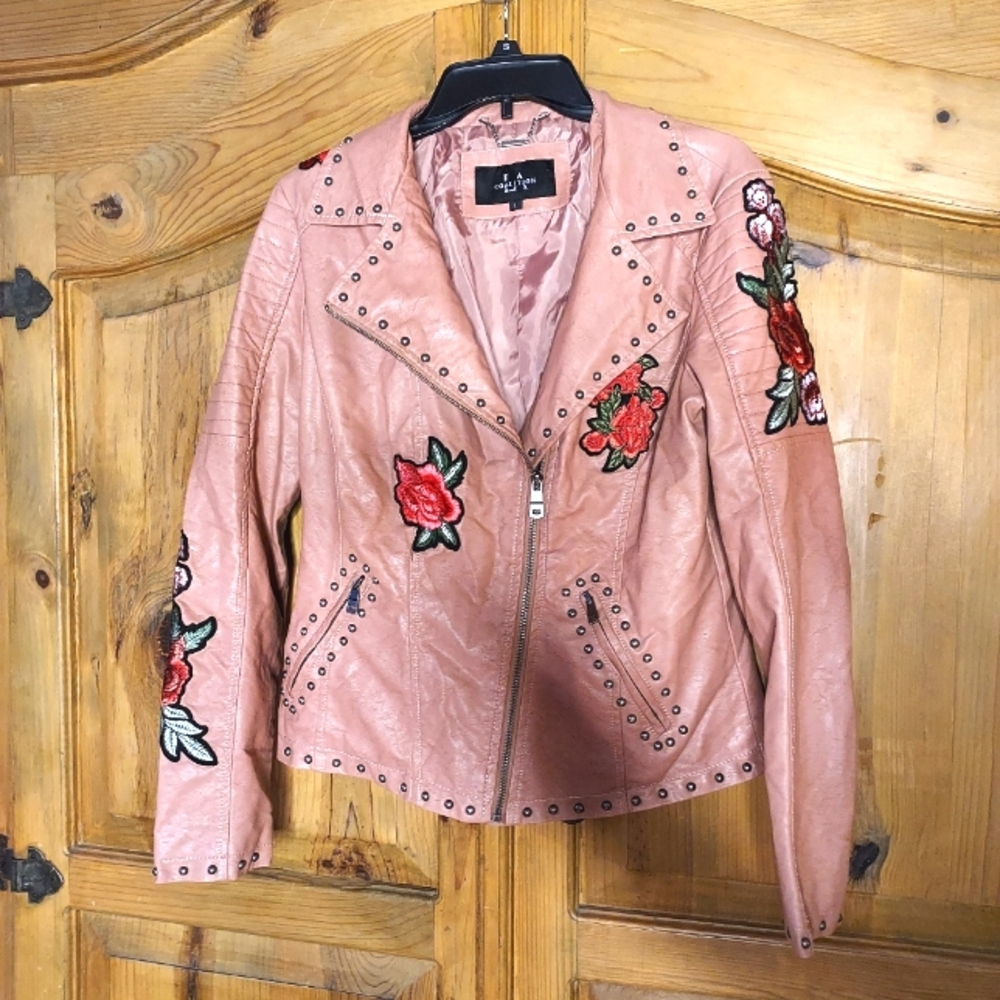 LA COALITION Dusty Rose Embroidered Studded Jacket sz L
